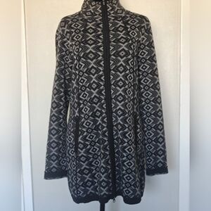 Artisan Ny Gray Black Zippered Cardigan L Large Cotton Mix EUC
